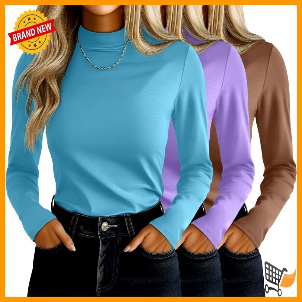 Mock Turtleneck Long Sleeve Pullover Slim Fit Stretch Tee Blouse Layering